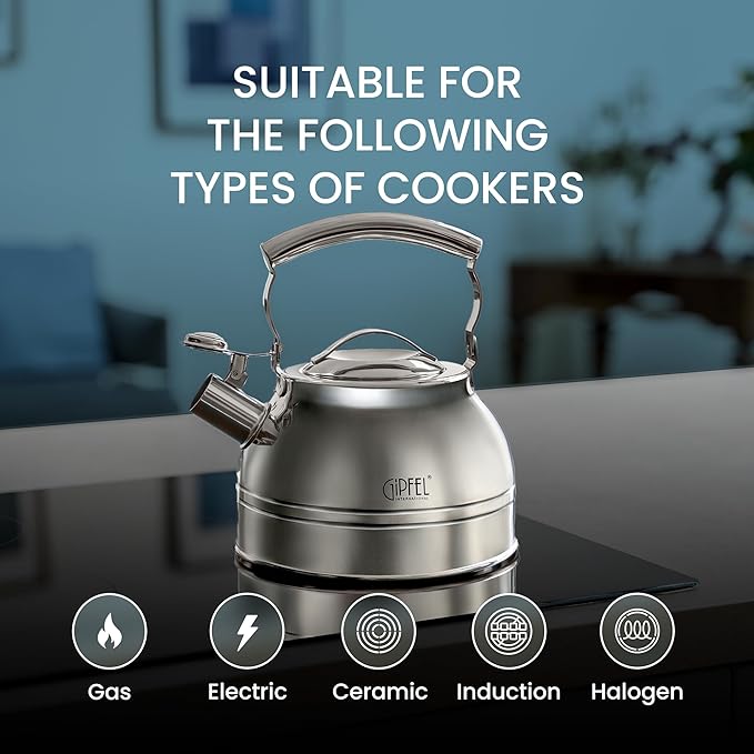Whistling Tea Kettle Stovetop - Food Grade Stainless Steel Teapot for Stove Top with Ergonomic Handle for Gas, Induction, Electric Stovetops 2.3 Quart