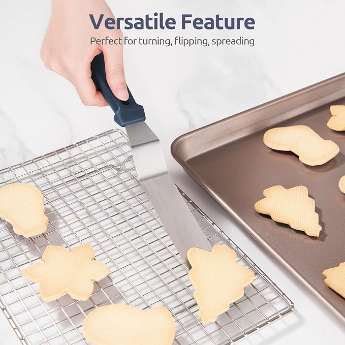 U-Taste Offset Spatula for Cake: Angled Icing Spatula Set with Wide 6", 8", 10" Blade, Flexible Stainless Steel Pastry Decorating Frosting Metal Baking Spreader for Cupcake (Set of 3, Midnight Blue)