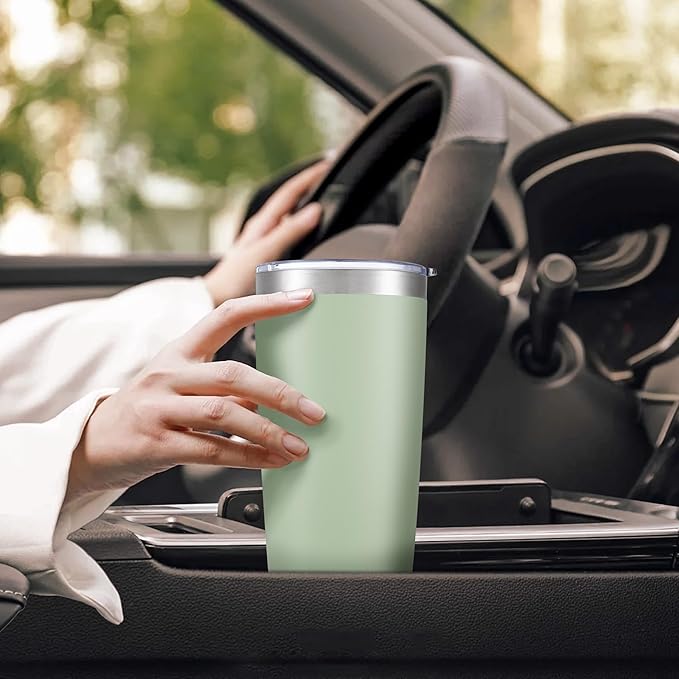 20 oz Tumbler with Lid Stainless Steel Insulated Tumblers Bulk Double Wall Vacuum Cups Powder Coated Travel Mug Keep Drink Cold and Hot, Sagebrush Green, 8 Pack