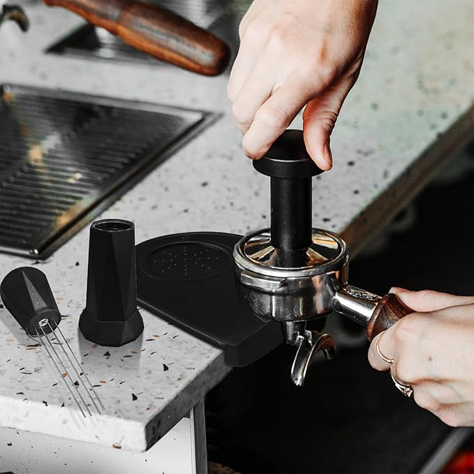 Coffee Espresso Tamper Set, 51mm Espresso Tamper & WDT Tool, Espresso Dosing Funnel, Silicone Gel Coffee Tamper Mat, Espresso Accessories