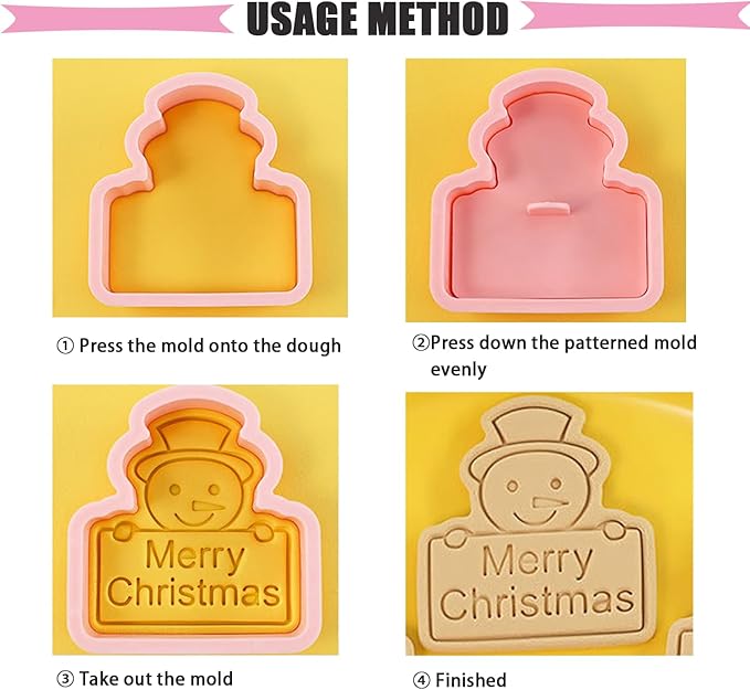 8pcs Christmas Cookie Cutter Set Merry Christmas Cookie Cutters with Plunger Stamps Biscuit Mold 3D Snowman Cookie Molds Cake Baking Fondant Cutter Christmas Party DIY Cookie Decorating Supplies (L8)