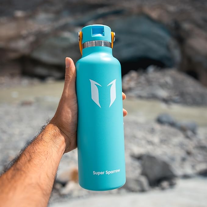 Super Sparrow Insulated Water Bottle - 17 Oz / 25 Oz / 32 Oz - Standard Mouth FlipFlow Flask - BPA Free, Leak Proof Drink Bottle- Ergonomic Straw Water Bottles for Work, Gym, Travel, Sports