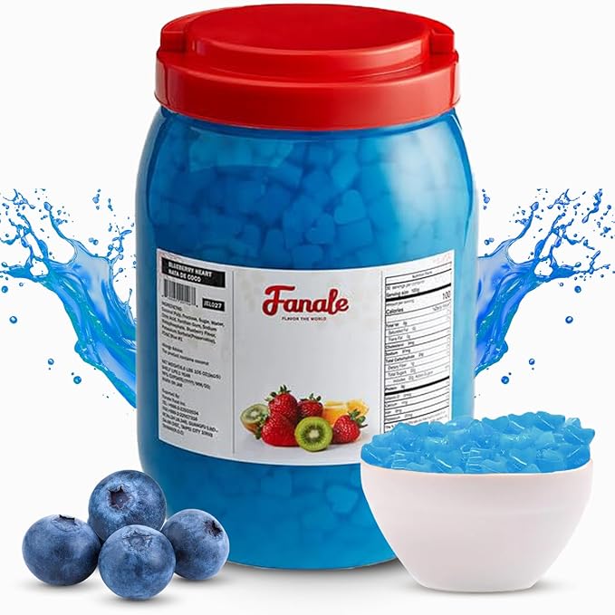 New Fanale Coconut Jelly Topping nata de coco for Boba Tea | Ice Cream | Yogurt | Smoothie | Milk Tea | Desserts Blueberry Heart Shaped, 6.6 pound (Pack of 4)| JEL027-CS