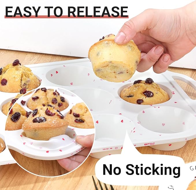 CAKETIME Silicone Muffin Pans for Baking, Metal Reinforced Frame Regular 24 Cups & Mini 12 Cups Cupcake Pan Nonstick Muffin Pan for Homemade Baking Easy to Handle