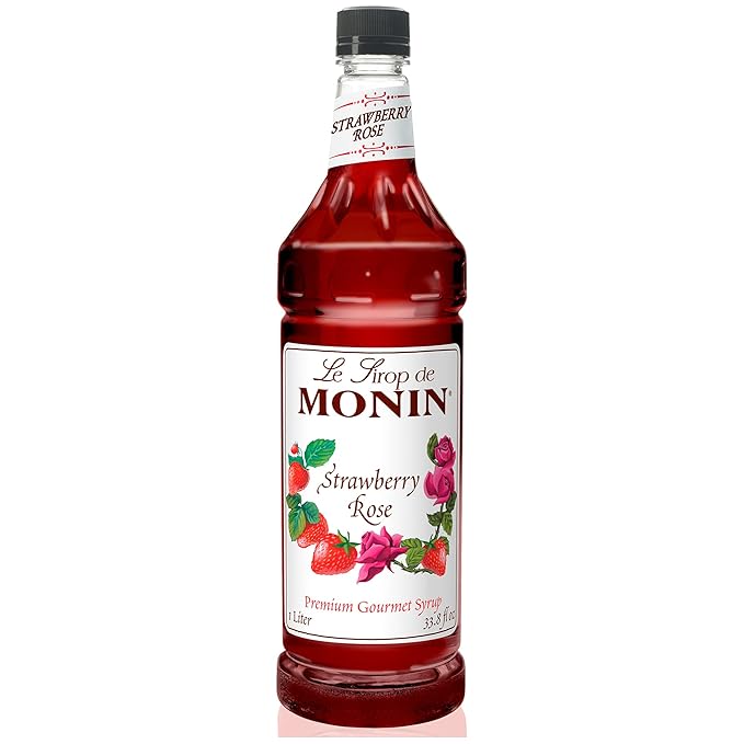 Monin - Strawberry Rose Syrup, Natural Flavoring for Coffee, Lattes, Teas, Lemonades, Cocktails, and More (1 Liter)