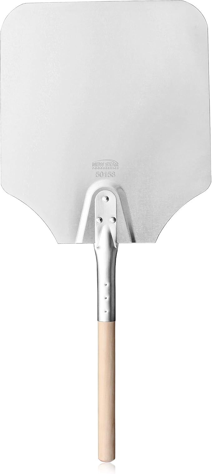 New Star Foodservice 50158 Aluminum Pizza Peel, Wooden Handle, 12 x 14 inch Blade, 26 inch overall