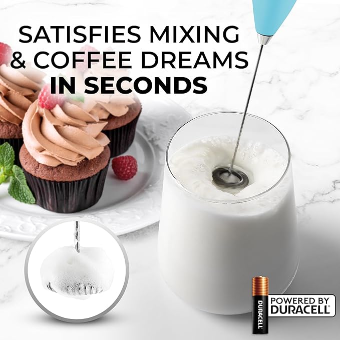Zulay Powerful Milk Frother (4 Duracell Batteries Included) - Handheld Milk Frother Wand Drink Mixer for Coffee - Powerful Milk Foamer for Cappuccino, Frappe, Matcha & Coffee Creamer - Fresh Mint