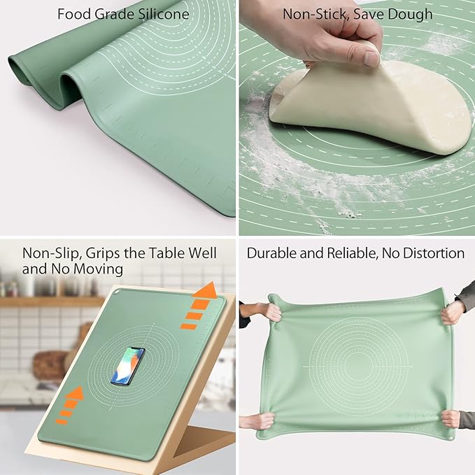 28"X20" Silicone Baking Mat Extra Large Non-stick Pastry Mat with High Edge, Dough Rolling Board for Pastry, Macarons, Pies, Bread, Cookies, Pizza, Fondant, Pasta, Food Grade Silicone Baking Supplies