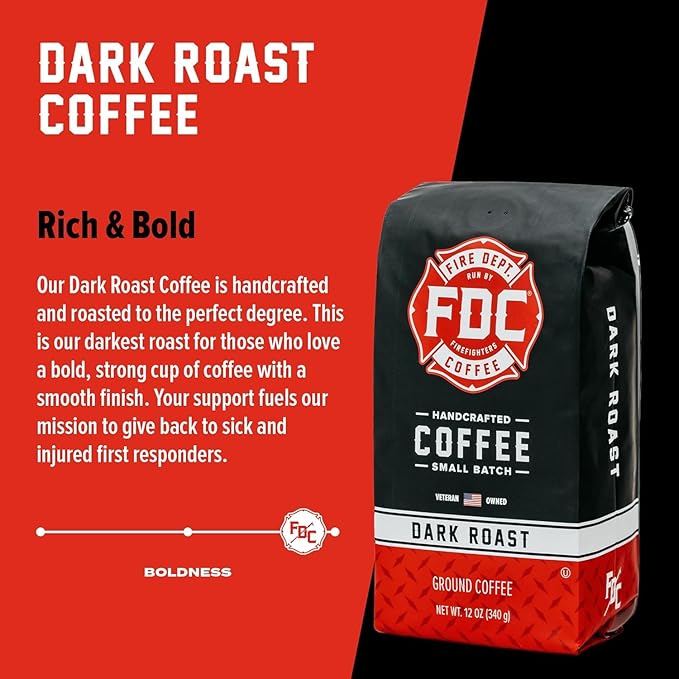 Fire Department Coffee - Gives Back to Firefighters - Bold & Smooth Dark Roast Coffee Beans - Roasted in the USA - Veteran Owned - Whole Bean - 12 oz