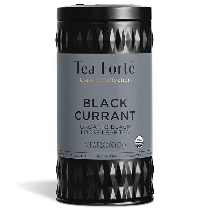 Tea Forte Black Currant Premium Organic Loose Leaf Caffeinated Black Tea Blend Canister, Makes 35-50 Cups