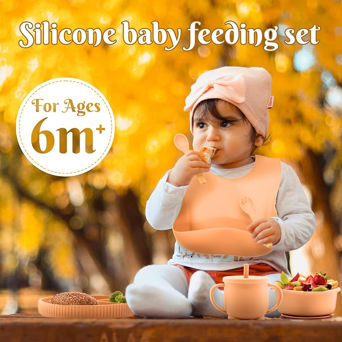 Silicone Baby Feeding Set 11 Pcs, Baby Led Weaning Supplies, Baby Feeding EatincSupplies Set BPA Free, Baby Essentialsfor Newborn Gift Pink
