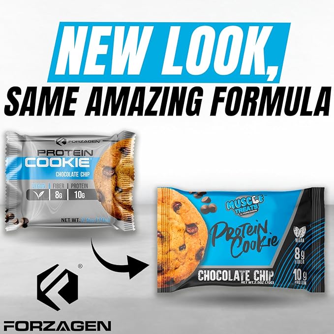 Forzagen Vegan Protein Cookies - Chocolate Chip Flavor | Low Carb Treats, Healthy Snacks, No Artificial Sweeteners and Trans Fat | Plant Based Vegan Snack,10g of Protein per Serving | 3-Pack