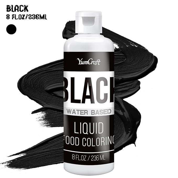 Food Coloring Liquid - Vibrant Color Food Coloring for Cake Decorating, Baking, Easter Egg, Icing - Tasteless Food Color Dye for Fondant, Cooking, Slime, Airbrush (Black, 8 Fl.oz)