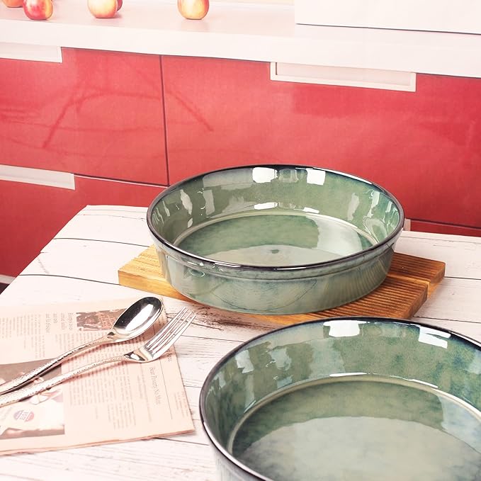 Ceramic Pie Pan Quiche Dish 2.3 Quart Baking Pan, 11 Inch Round Au Gratin Baking Dishes, Non-Stick Tart Pan, Pie Plate for Apple, Oven, Dishwasher and Microwave Safe