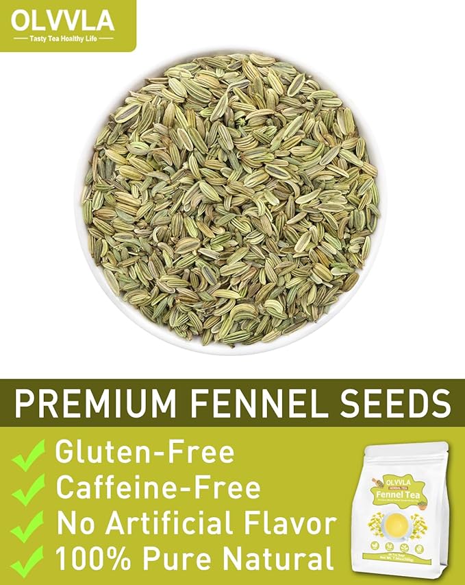 Olvvla - Premium Fennel Tea Bags - 4g X 50 Count - 100% Pure Natural Whole Fennel Seeds - Sweet & Smooth - Non-GMO - Caffeine-free - Support Digestion & Promote Relaxation