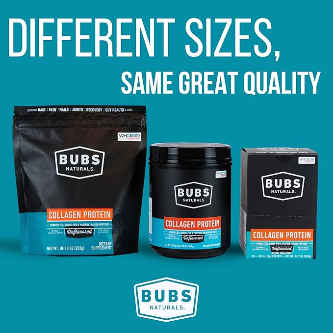 BUBS Naturals Collagen Peptides Powder, Collagen for Women & Men, Hydrolyzed Peptides, Unflavored Pasture Raised Grass Fed, Paleo Keto Friendly, Supports Hair Skin & Joint Health (20 oz) 28 Servings