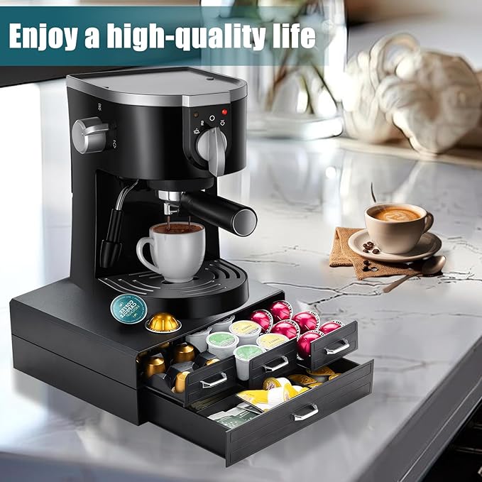 K Cup Holder Drawer 66/88 Pods Capacity, Four Drawers Design for Nespresso Pods Holder, Coffee Pod Holder Compatible With Keurig Pod Organizer&Nespresso/K-Cup/Vertuo Pod Holder, Black