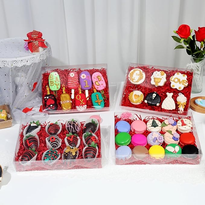 20PCS 10x7x2 inches Clear Bakery Boxes Strawberry, Cookie, Macaron & Gift Boxes for Party Favors