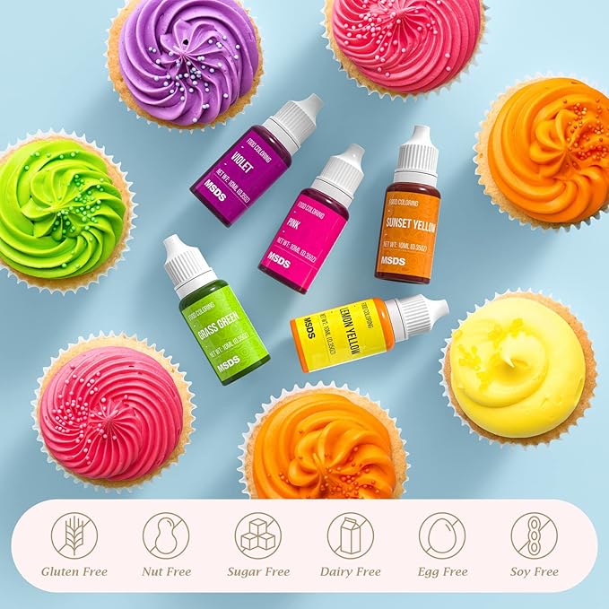 12 Color Cake Food Coloring Set, Food Grade Vibrant Food Color Liquid Dye Tasteless for Baking, Icing, Easter Egg, Fondant, Cooking, Slime Making DIY Supplies Kit - .35 Fl. Oz (10 ml) Bottles