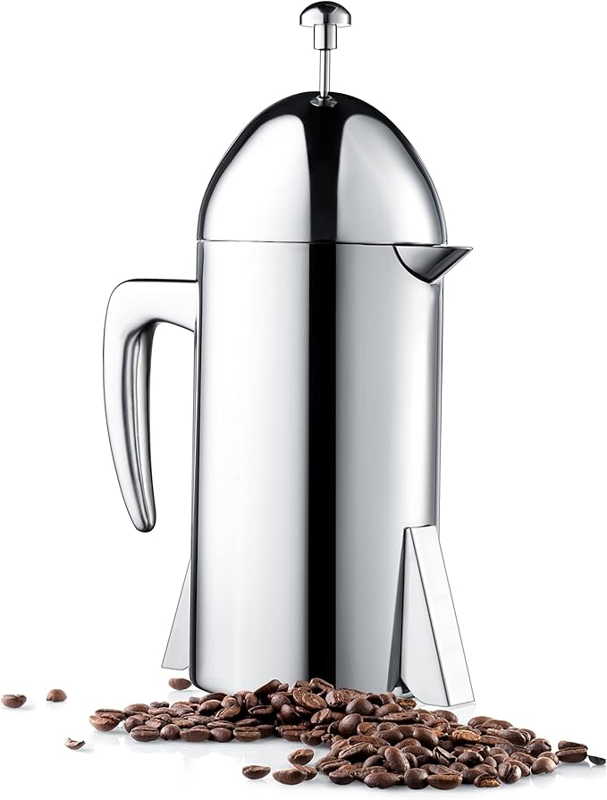 Custom-Style Double Wall French Coffee Press, 34-Ounce, Stainless Steel (Retro)