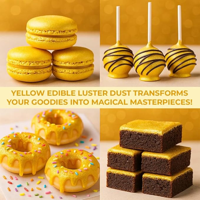 Luster Dust Edible Cake Decorations, Yellow Edible Luster Dust for Cupcake Decorations Edible Luster Dust for Drinks, Cake Drip, Yellow Fondant and Edible Paint for Cakes, Drink Glitter Edible Dust