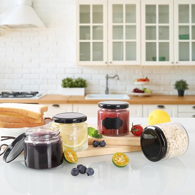 24Pack 5oz Glass Jars with Lids, 150ml Clear Small Mason Jars with 24 Stickers, Mini Canning Jar for Jam, Jelly, Honey, Pickles, Spice
