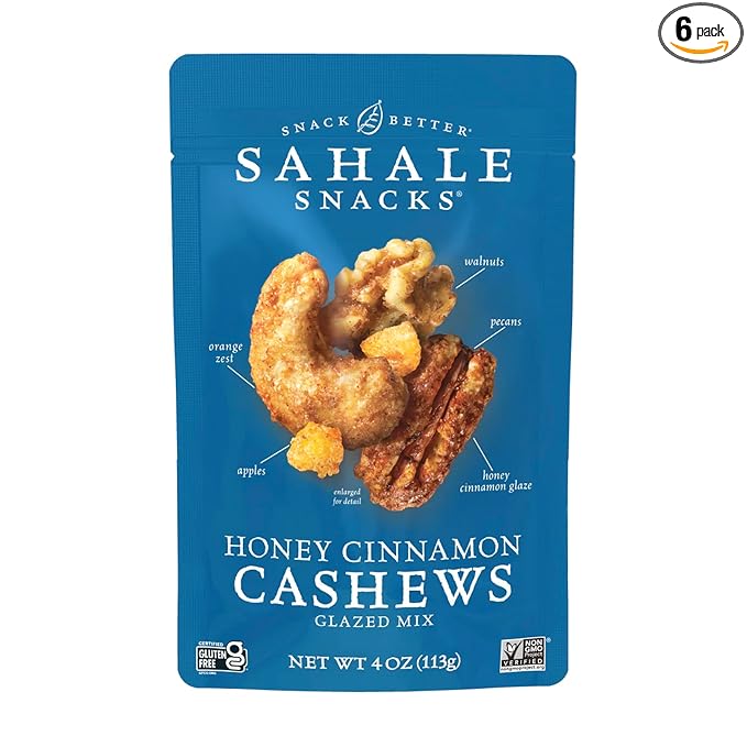 Sahale Snacks Honey Cinnamon Cashews Glazed Mix, 4 Ounce (Pack of 6)