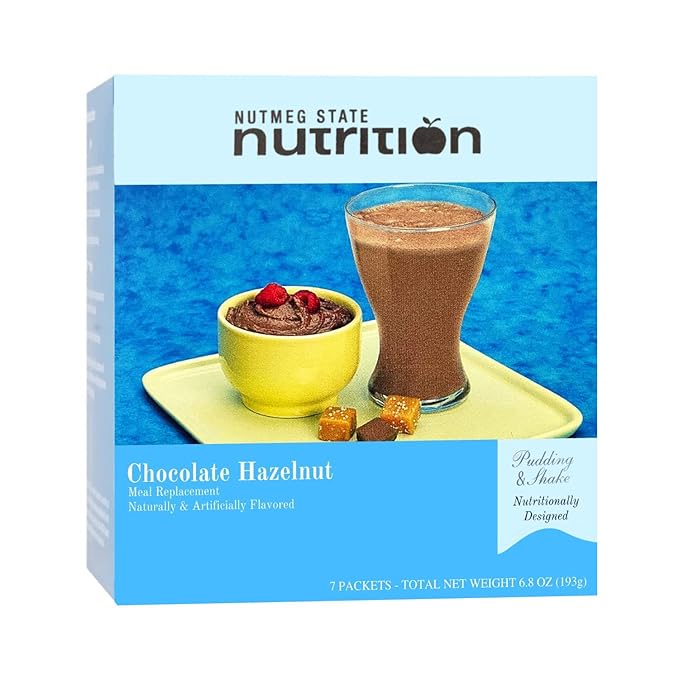 Nutmeg State Nutrition - Pudding or Shake, Low Calories, 15g Protein, Low Fat, 7 Servings Per Box (Chocolate Hazelnut)