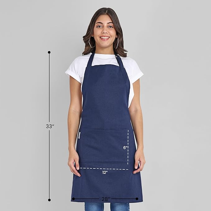 Chef Apron, Recycled Cotton Kitchen Apron with an Adjustable Neck with Long Ties, for cooking, baking