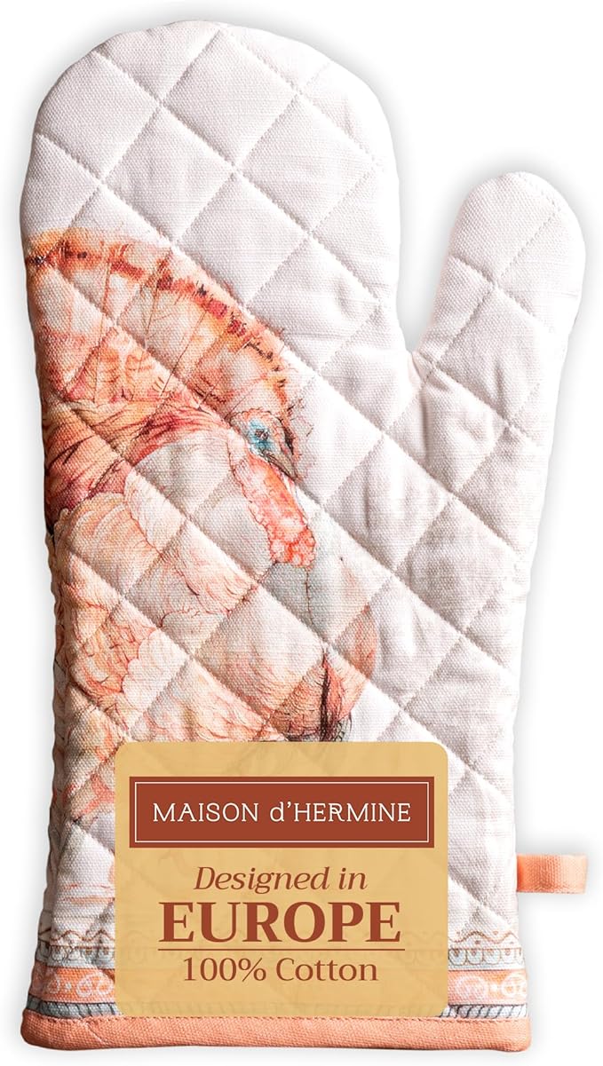 Maison d' Hermine Oven Gloves 100% Cotton Oven Mitt 7" x 13" with Loop Heat Resistant, BBQ, Cooking Gloves, Baking, Grilling, Kitchen, Handling Hot Pans (Pack of 1, Giving Thanks)