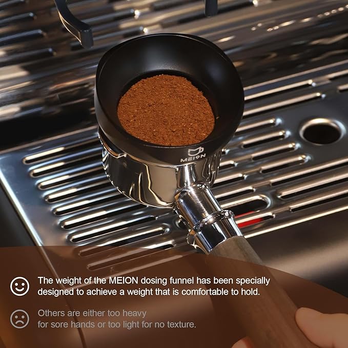 MEION 51mm Dosing Funnel, Magnetic Espresso Dosing Funnel Coffee Funnel Compatible with 51mm Portafilter, Espresso Tools Portafilter Funnel (51mm, Black)