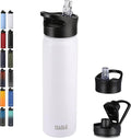 HASLE OUTFITTERS Insulated Water Bottle 22 oz Double Wall Stainless Steel Water Bottle Wide Mouth with Straw Lid & Spout Lid Keeps Cold or Hot(White,1)