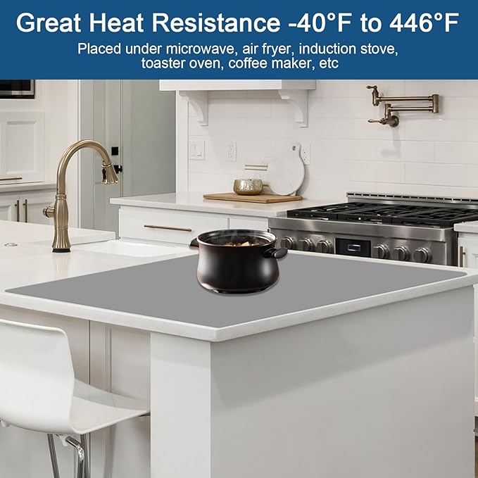 24"x32"(60cmx80cm) Silicone Mat for Kitchen Counter, Heat Resistant Non-Slip Countertop Protector, Waterproof Silicone Craft Mat for Kitchen Island, Dark Gray