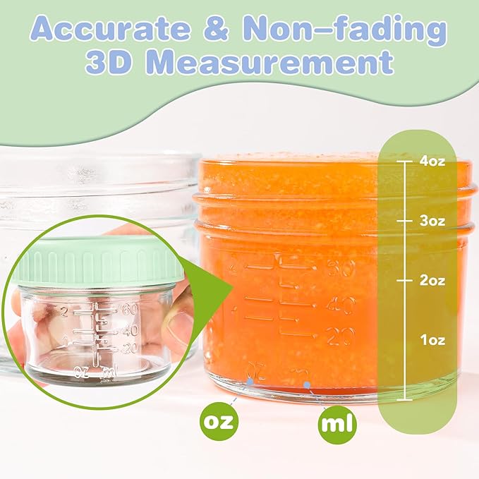 20 Pack Glass Baby Food Storage Containers, 4 oz Leakproof Baby Food Jars with Lids, Small Glass Food Containers for Infant Baby, Freezer & Microwave Safe, BPA Free