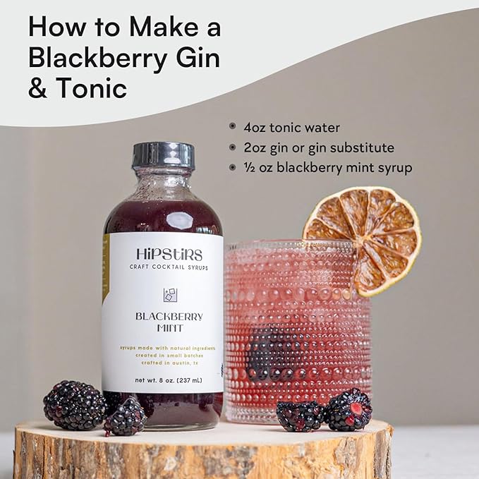 HipStirs Blackberry Mint Syrup for Cocktails - Real Ingredients Make our Blackberry Syrup for Drinks Perfect for a Sangria Mix (8 Fl Oz)