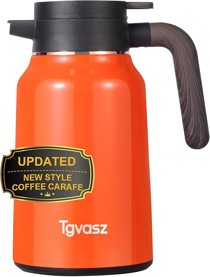 51 Oz Carafes for Hot Liquid, Stainless Steel Insulated Vacuum Thermal Coffee Carafes For Keeping Hot, 1.5 Liter Coffee Dispenser(Orange)