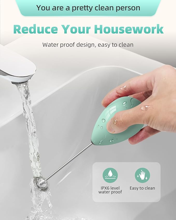 Milk Frother Handheld with Case,USB C Rechargeable Frother Wand for Coffee, Portable Electric Whisk with Stand,Waterproof Hand Drink Mixer Travel for Lattes, Cappuccino, Matcha, Egg (Teal)