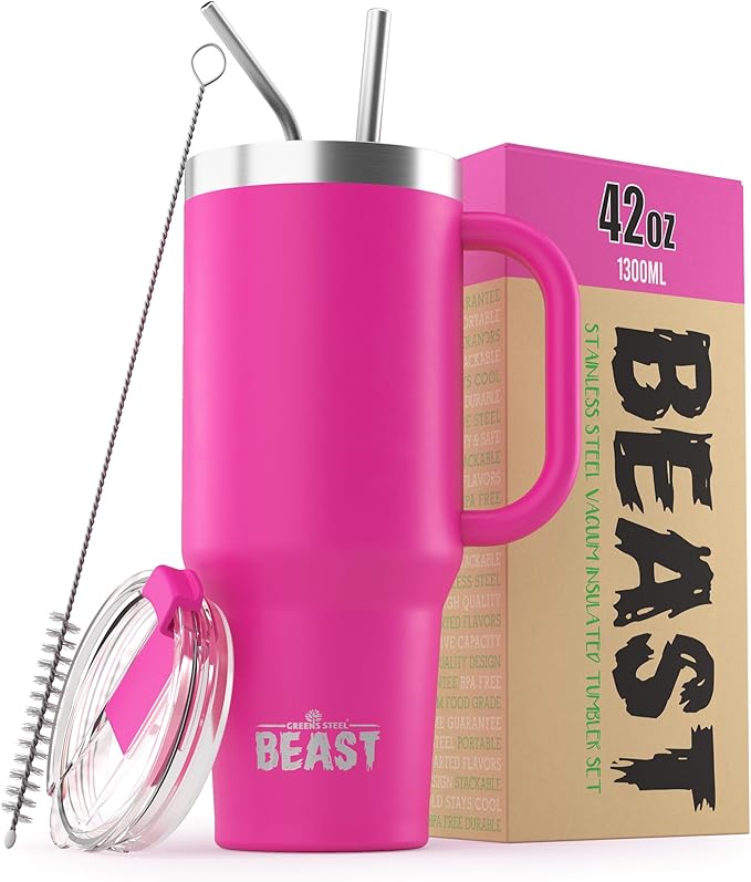 Beast 50 oz Tumbler Stainless Steel Vacuum Insulated Coffee Ice Cup Double Wall Travel Flask (Cupcake Pink)