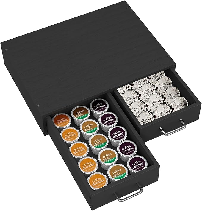 Simple Trending K Cup Organizer Coffee Pod Storage Box, Tea Organizer Holder and Drawer Storage Holds, 30 Pods Capacity, Black