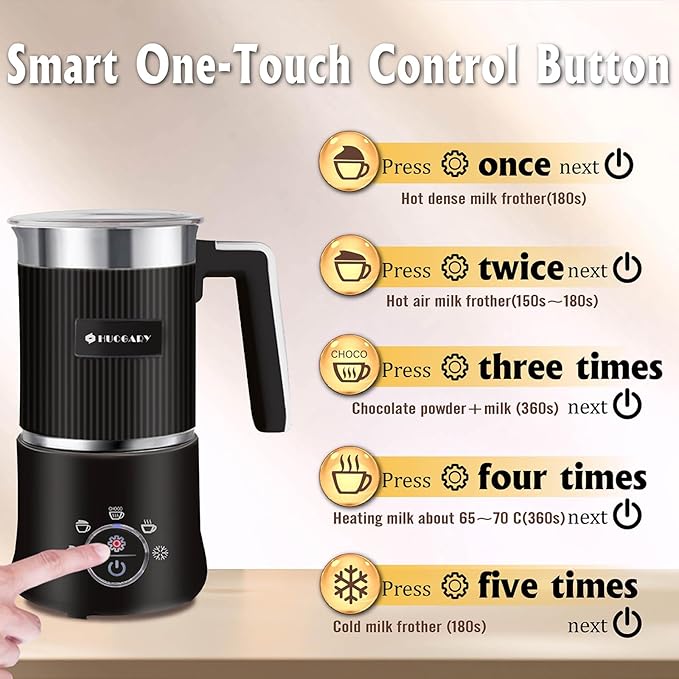 Huogary 5-in-1 Detachable Milk Frother Electric Milk Frother and Steamer Automatic Milk Foamer Frother Hot and Cold Foam Hot Chocolate Maker with Dishwasher Safe (Black)