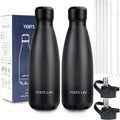 Insulated Water Bottle,2 Pack-9oz Stainless Steel Water Bottles with straw lid,Metal Sports Thermos Water Bottles for Boys,Girls,Double Wall Vacuum BPA-Free Flask for School, Sports & Travel-Black