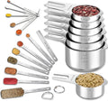 20PCS Measuring Cups and Spoons Set, Includes 7 Stackable Stainless Steel Cups, 7 Rectangular & 5 Mini Measuring Spoons with Leveler Fits Spice Jars, Kitchen Gadgets with Engraved Markings