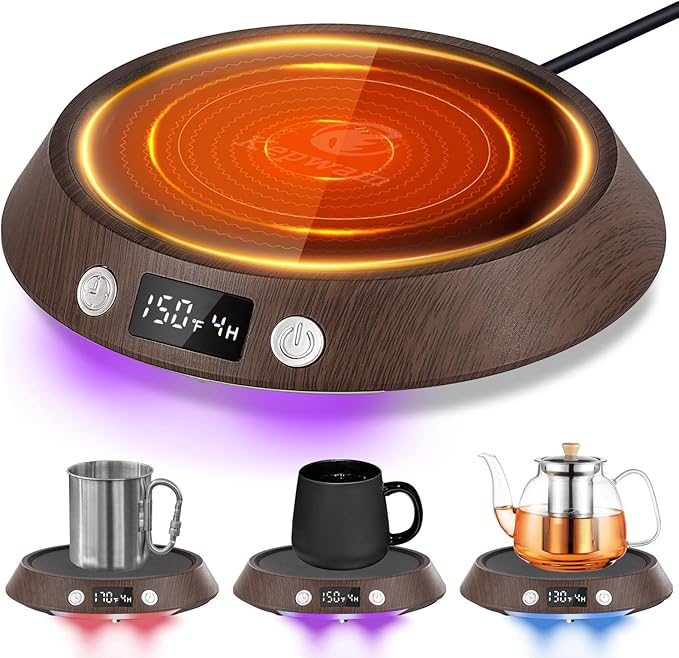 Coffee Mug Warmer – 55W Fast Heating Coffee Warmer, 3 Temperature Settings up to 170℉ with LED Lights, 2–9H Timer & Auto Shut-Off, Coffee Cup Warmer Gift for Women & Men, Office/Home Use