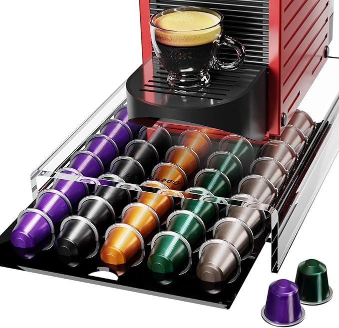 Storage Drawer for Nespresso Original Line， Coffee Pod Holder for Counter Acrylic Coffee Capsule Organizer - 40 Pods