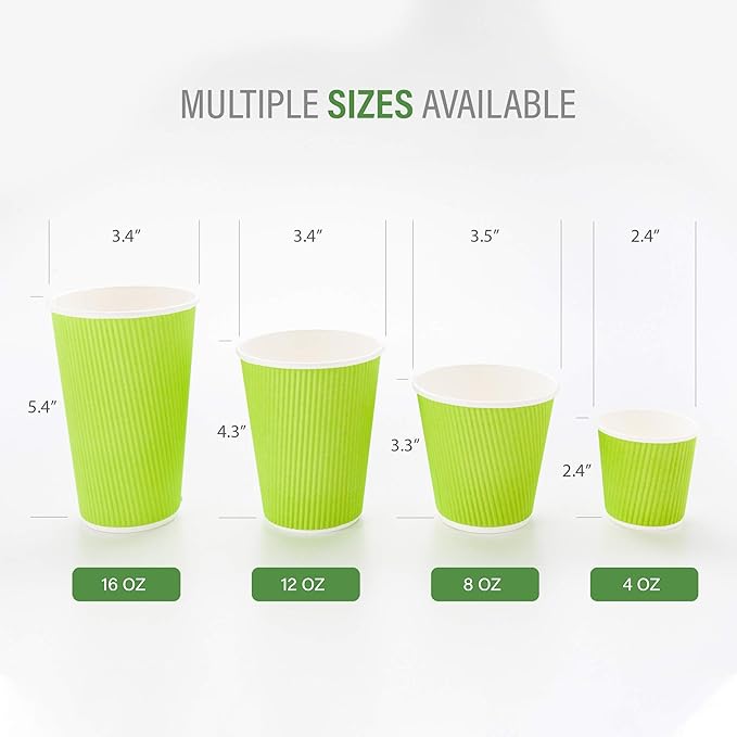 Restaurantware 12 Ounce Double Wall Disposable Coffee Cups, 500 Insulated Green Paper Tumblers with Rolled Rim Design, Lids Sold Separately for Hot Drinks like Tea, Hot Chocolate and More
