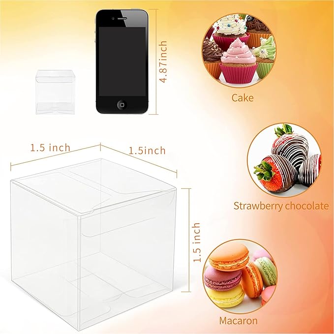 COTOPHER 60 Pcs Clear Favor Boxes, 1.5x1.5x1.5 Inch Single Chocolate Truffle Box, Plastic Mini Cube for Wedding Favors, Baby Shower, Small Gifts