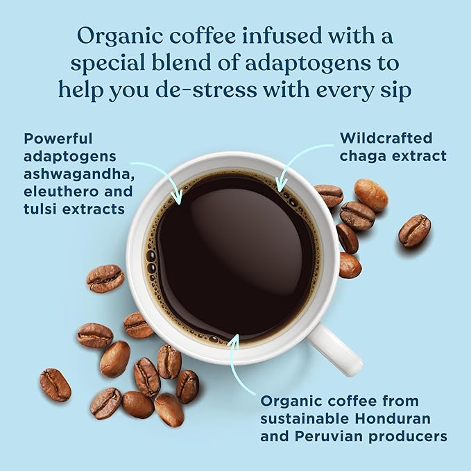 Four Sigmatic Adaptogen Coffee K-Cups | Organic Medium Roast Ground Coffee with Ashwagandha, Eleuthero, Chaga & Tulsi | Immune Support & Stress Relief | Keto | 24 Count