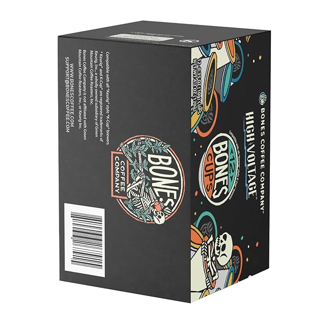 Bones Coffee Company Flavored Coffee Bones Cups High Voltage Flavored Pods | 12ct Single-Serve Coffee Pods Compatible with Keurig 1.0 & 2.0 Keurig Coffee Maker