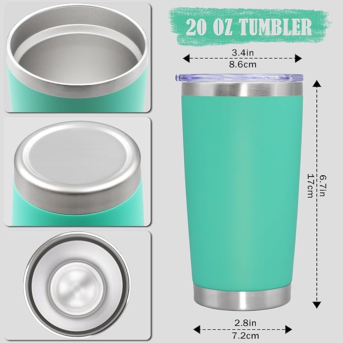 20 oz Tumbler Coffee Tavel Tumblers Bulk with Lid Stainless Steel Double Wall Vacuum Insulated Mug Powder Coated Cups fit Car Cupholder for Hot and Cold - Light Blue, 4Pack