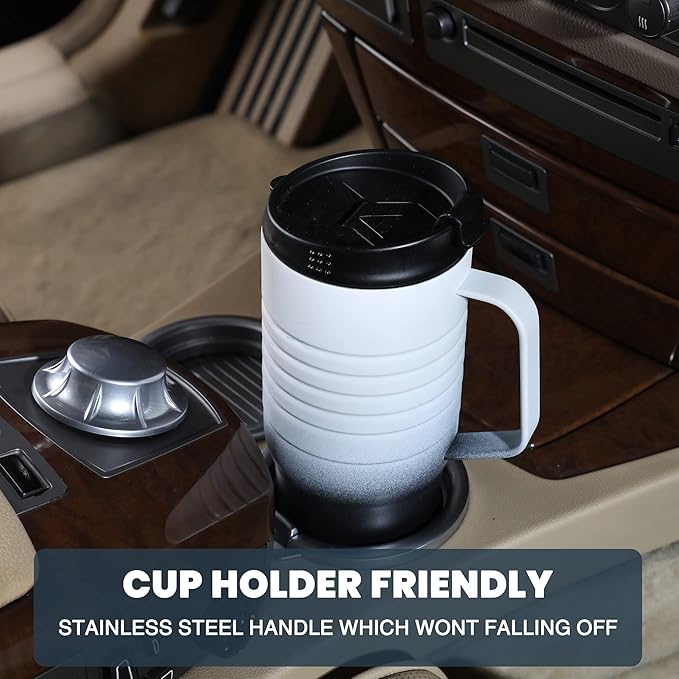 HAUSHOF 24 oz Travel Mug with Handle, Stainless Steel Vacuum Insulated Coffee Travel Mug, Double Wall Travel Mugs with Leakproof Lid, BPA Free